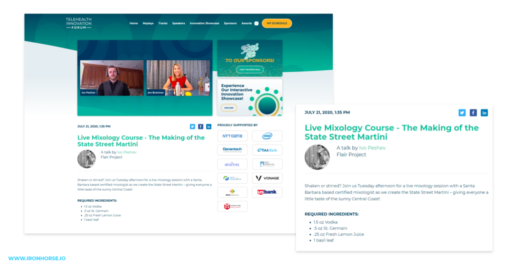 Example of an experiential session (direct mail-supported mixology class!) from a virtual event.